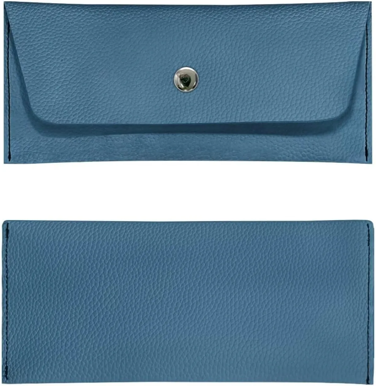 Blue Solid Long Wallet for Womens Casual Lightweight Leather Portable Cash Purse Card Bags with Snap Button Ladies Trendy Clutch Bag for Party Wedding