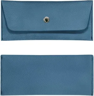 Blue Solid Long Wallet for Womens Casual Lightweight Leather Portable Cash Purse Card Bags with Snap Button Ladies Trendy Clutch Bag for Party Wedding