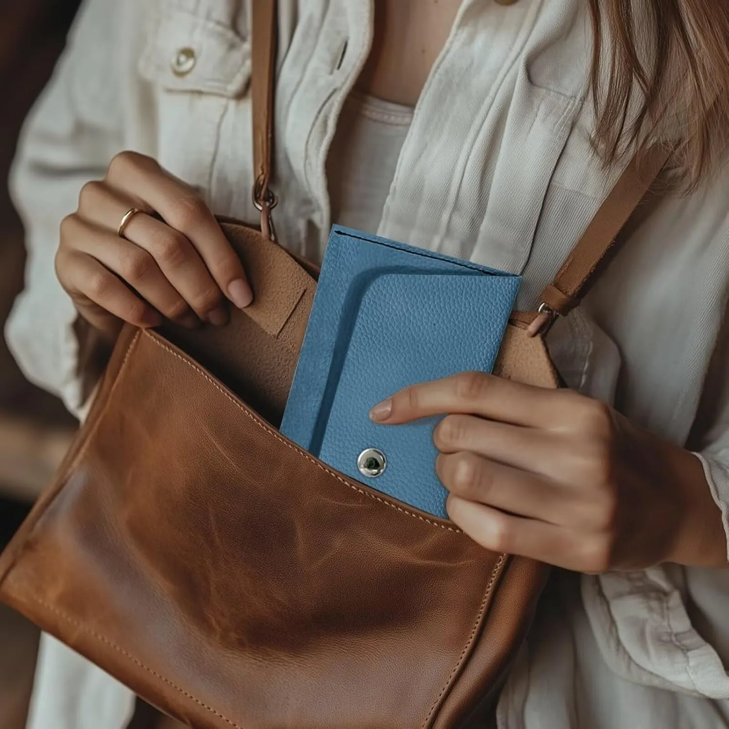 Blue Solid Long Wallet for Womens Casual Lightweight Leather Portable Cash Purse Card Bags with Snap Button Ladies Trendy Clutch Bag for Party Wedding