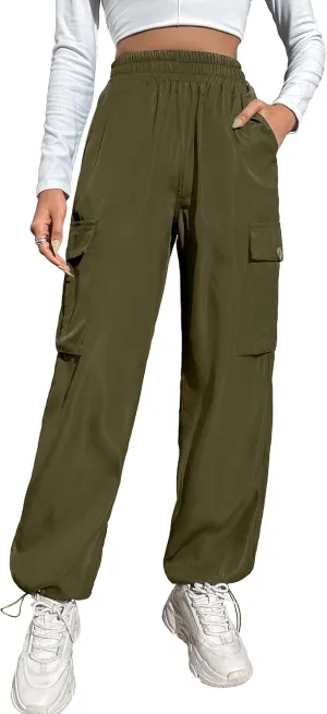 BMJL Womens Cargo Pants High Waisted Parachute Pants Wide Leg Baggy Y2K Trendy Trousers with Multiple Pockets