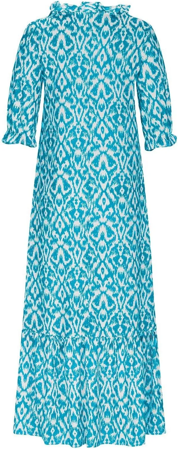 Boho Dress for Women Tassel V Neck Short Sleeve Maxi Dresses Ruffle Floral Printed Flowy A-Line Beach Dresses