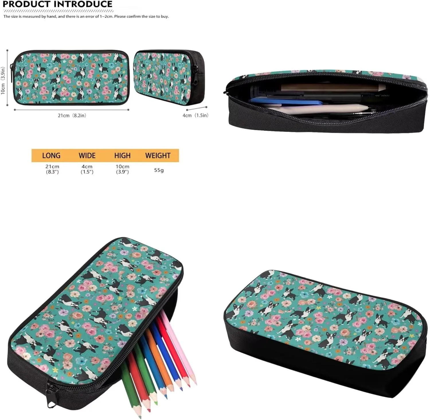 Boston Terrier Backpack for School Girls 6th Grade Classic Floral Kids Bookbag and Lunch Box Set 3 Piece Minimalist Pencil Case for Elementary School
