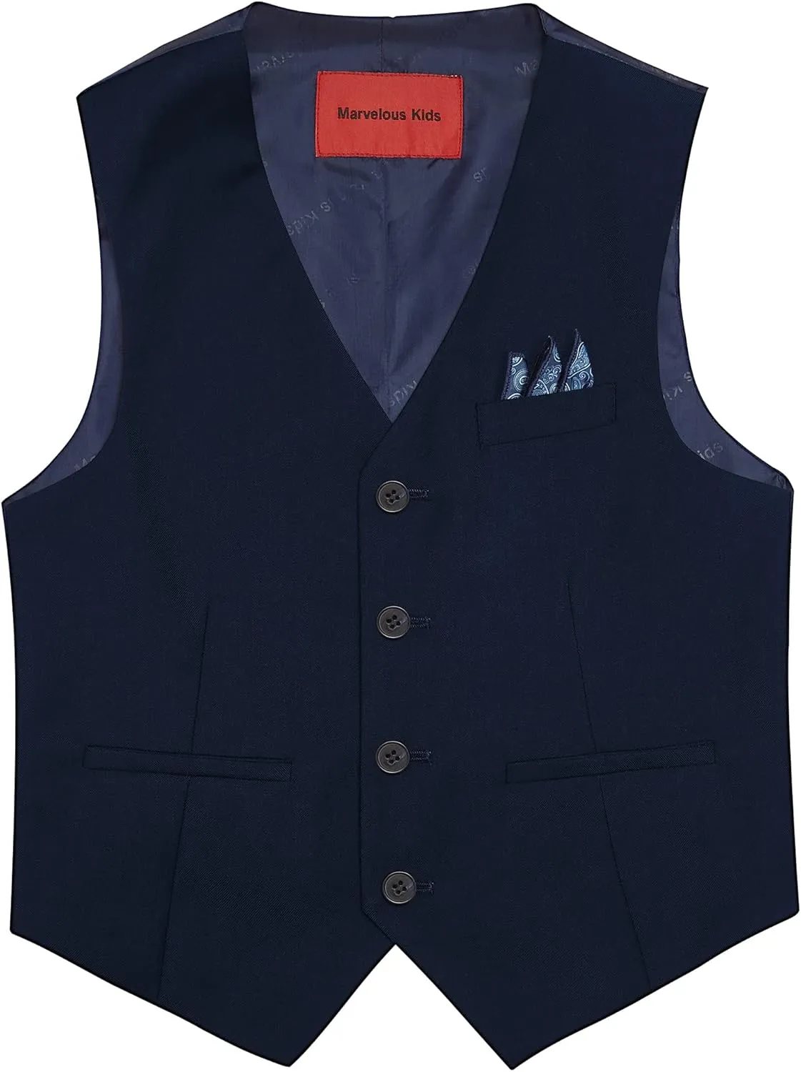 Boys' 6-Piece Formal Slim Fit Suit Set, Vest, Pants, Dress Shirt, Tie, Pocket Square, and Bow Tie