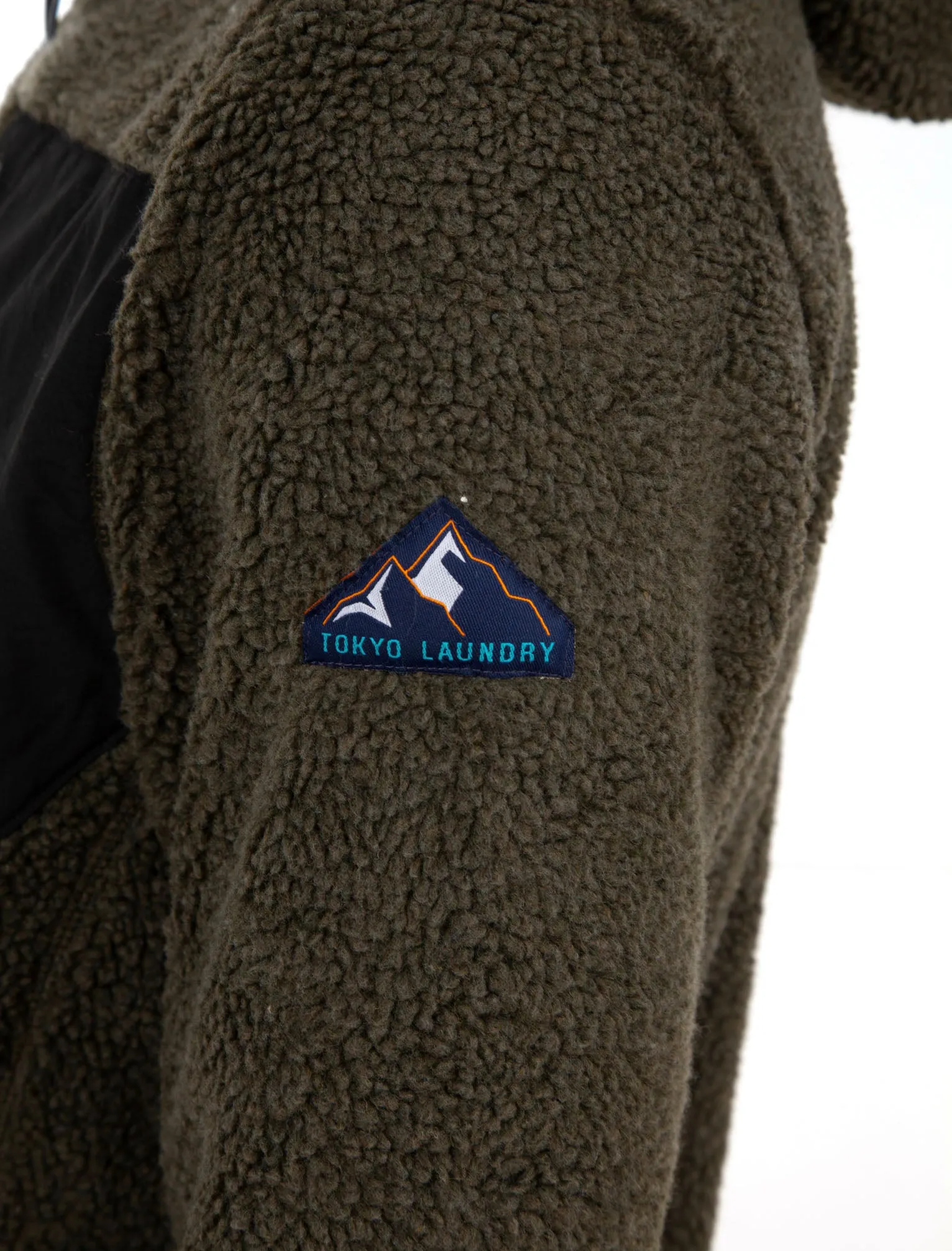Brewer Teddy Borg Fleece Zip Through Hoody In Dusty Olive - Tokyo Laundry
