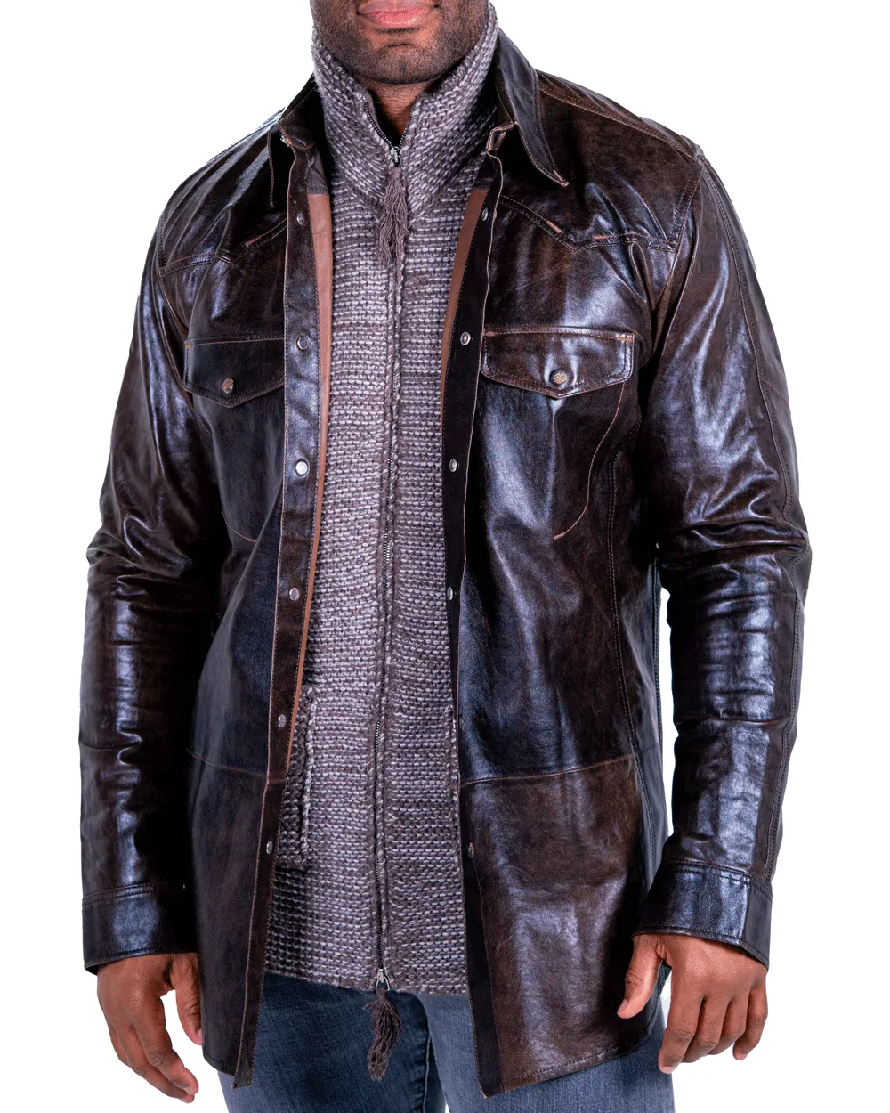 Brown Antiqued Burnished Lamb Overshirt