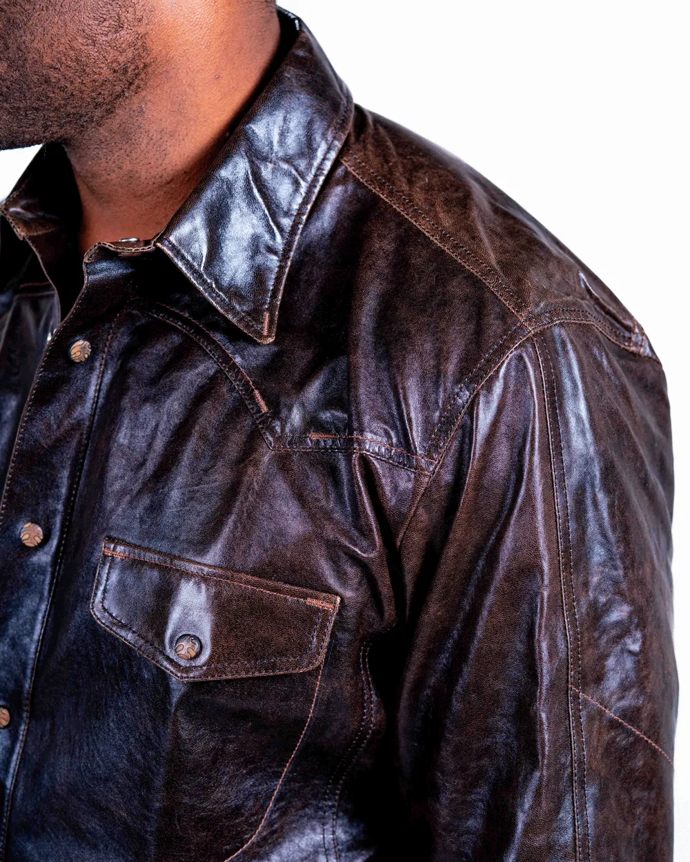 Brown Antiqued Burnished Lamb Overshirt