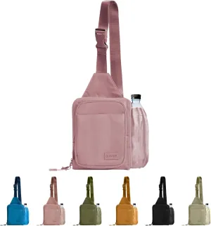 BUNSO Everyday Small Crossbody Bags for Women, Water-Resistant Sling Bag for Men with Waterbottle Holder, 7 x 2.5 x 9