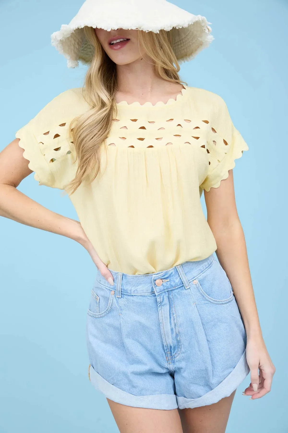 Butter Yellow Scallop Trim Blouse