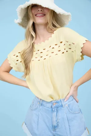 Butter Yellow Scallop Trim Blouse