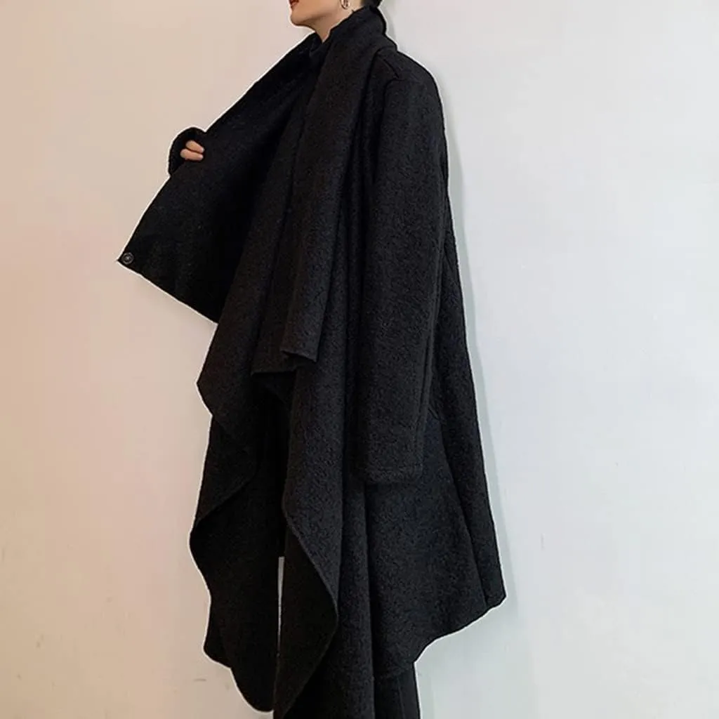 BYLIA Men's Solid Colours Trench Coat Casual Cape Cloak Irregular Hem Cape Overcoat Open Front Long Sleeve Coat