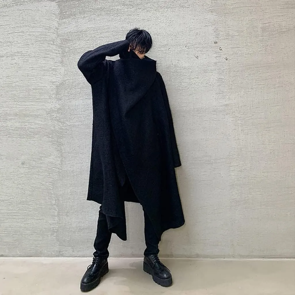 BYLIA Men's Solid Colours Trench Coat Casual Cape Cloak Irregular Hem Cape Overcoat Open Front Long Sleeve Coat