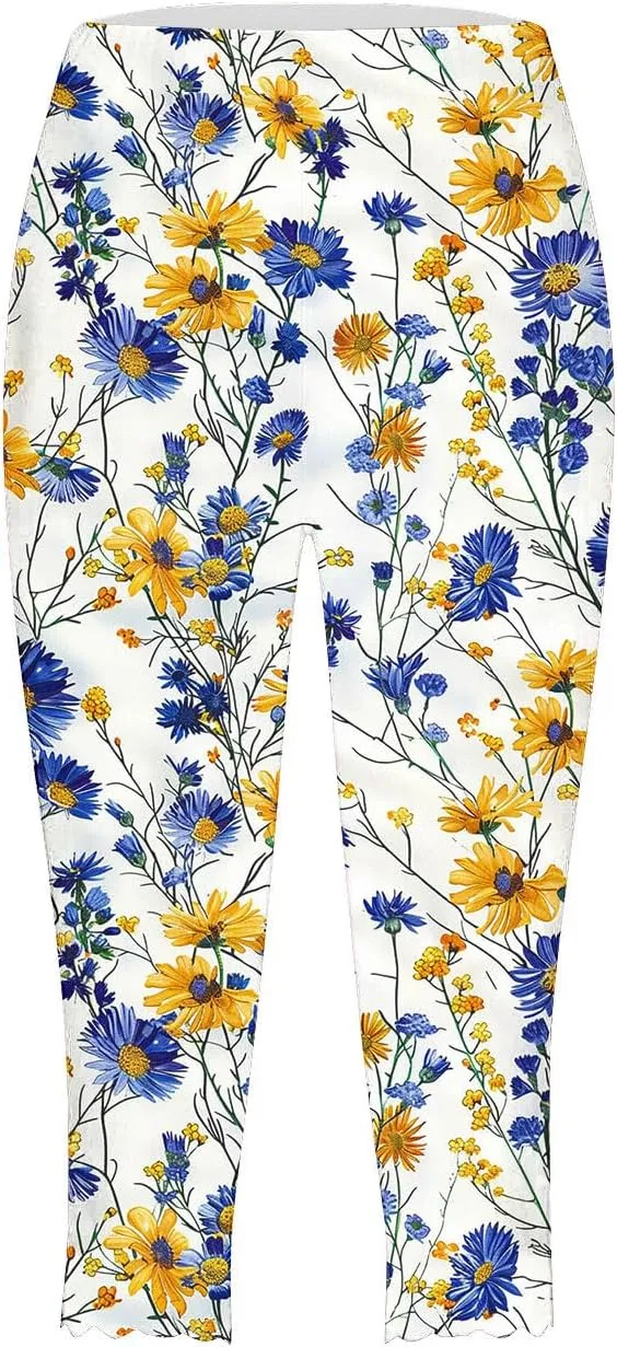 Capri Leggings for Women Floral Print High Waist Capris Tummy Control Knee Length Slim Fit Yoga Cropped Trousers