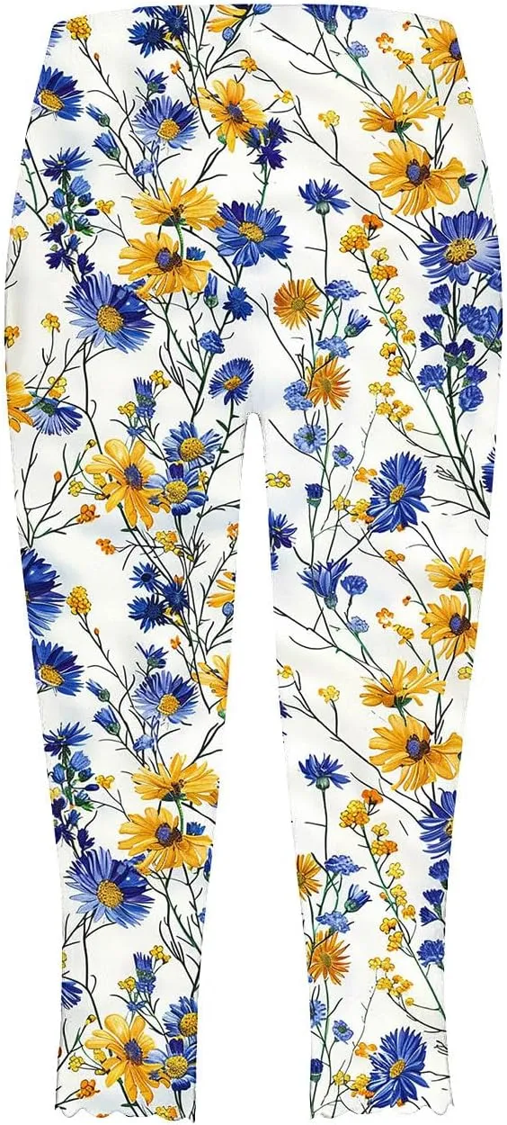 Capri Leggings for Women Floral Print High Waist Capris Tummy Control Knee Length Slim Fit Yoga Cropped Trousers