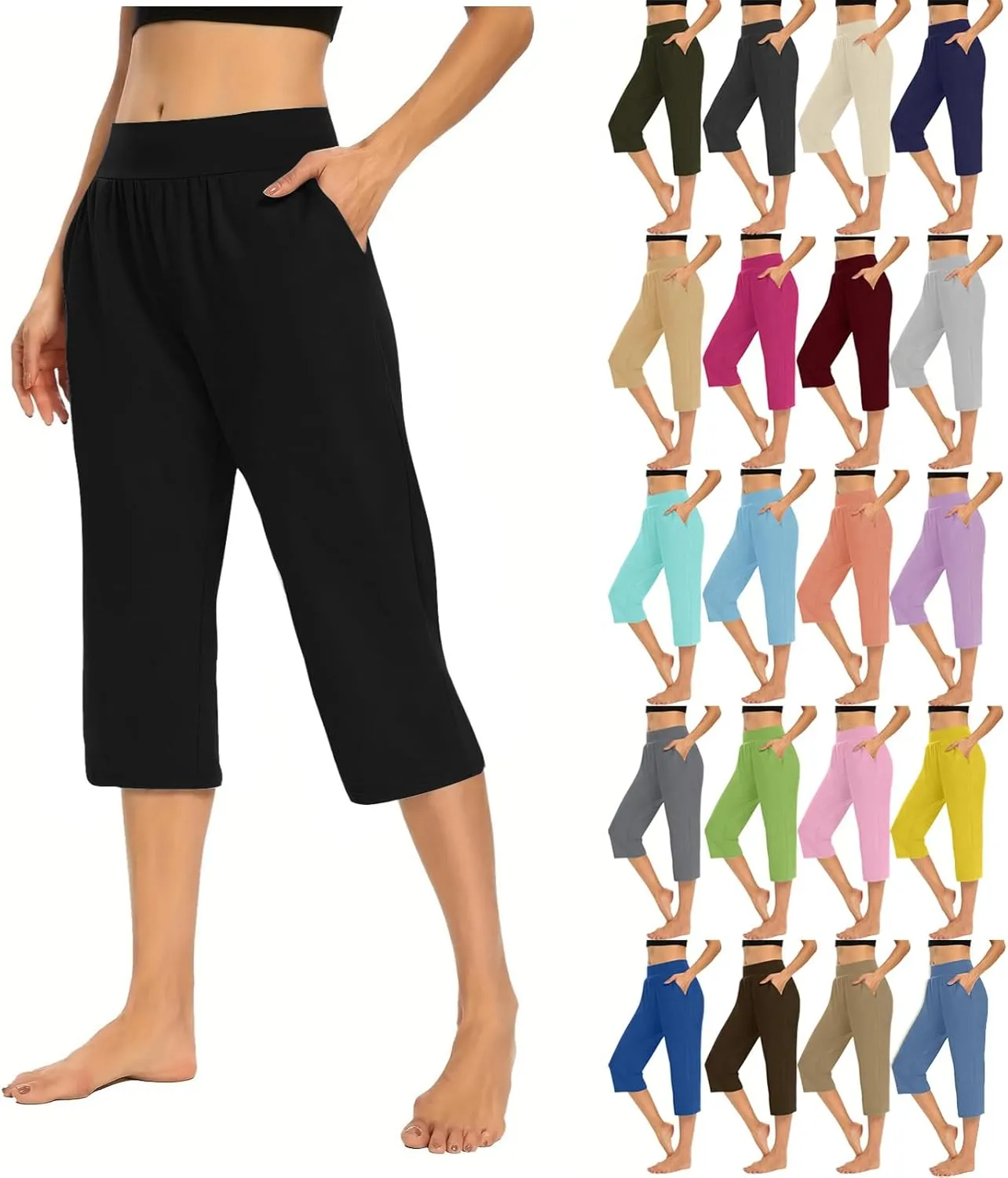 Capri Pants for Women 2024 Casual Capris Leggings Summer Loose High Waist Wide Leg Yoga Pant with Pocket Lounge Wear