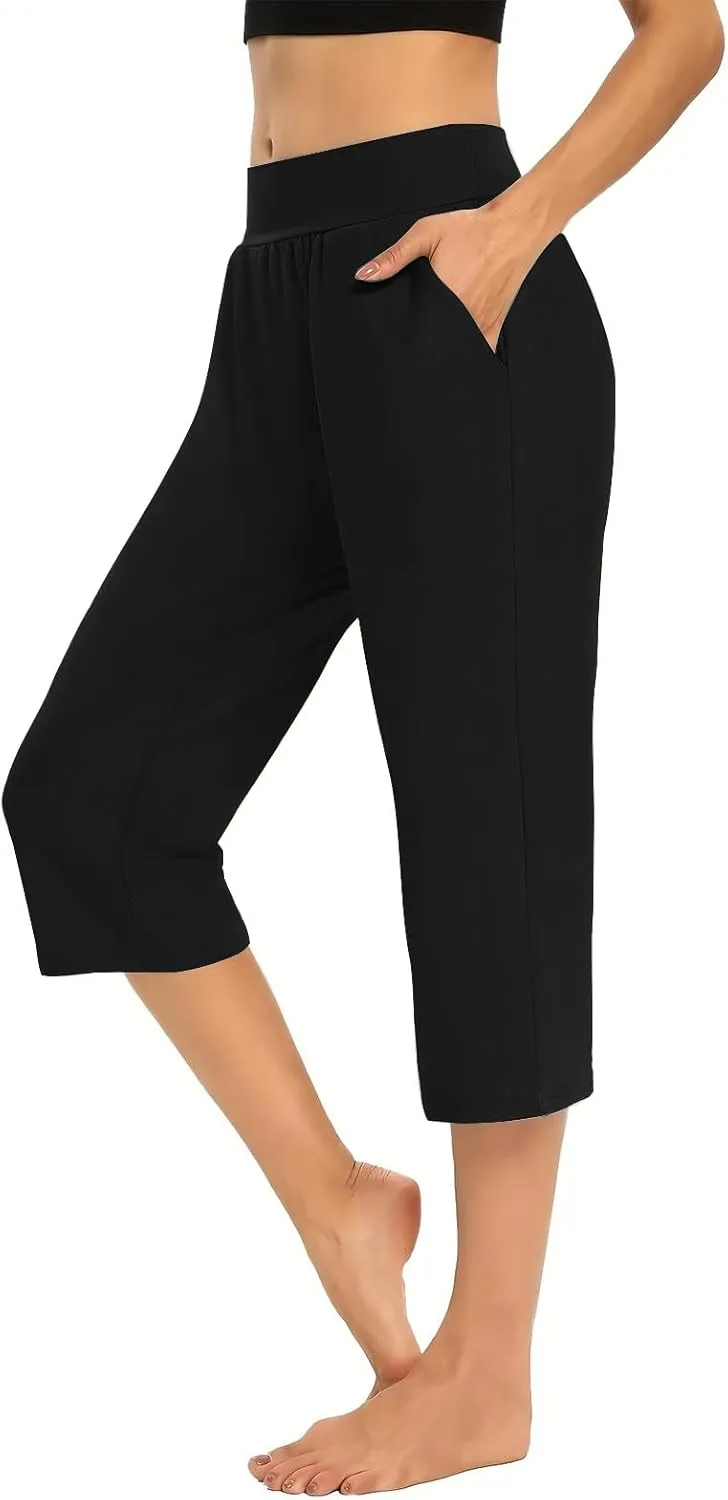 Capri Pants for Women 2024 Casual Capris Leggings Summer Loose High Waist Wide Leg Yoga Pant with Pocket Lounge Wear