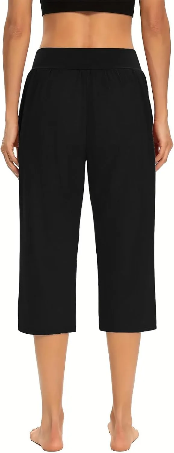 Capri Pants for Women 2024 Casual Capris Leggings Summer Loose High Waist Wide Leg Yoga Pant with Pocket Lounge Wear