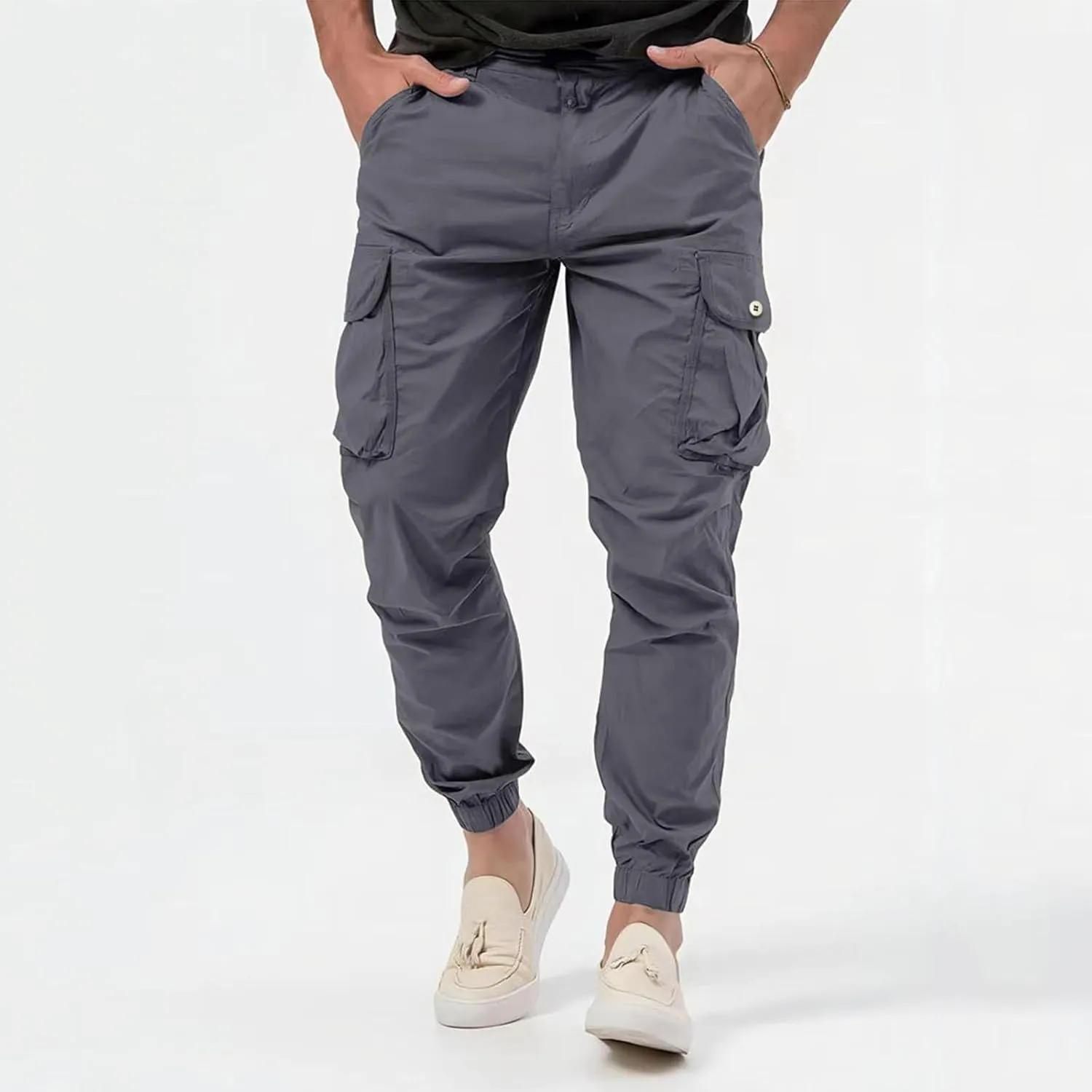 Cargo Pants for Men High Street Leisure Loose Sports Running Solid Color Lace Up Cargo Pants Sweater Men's Jogger