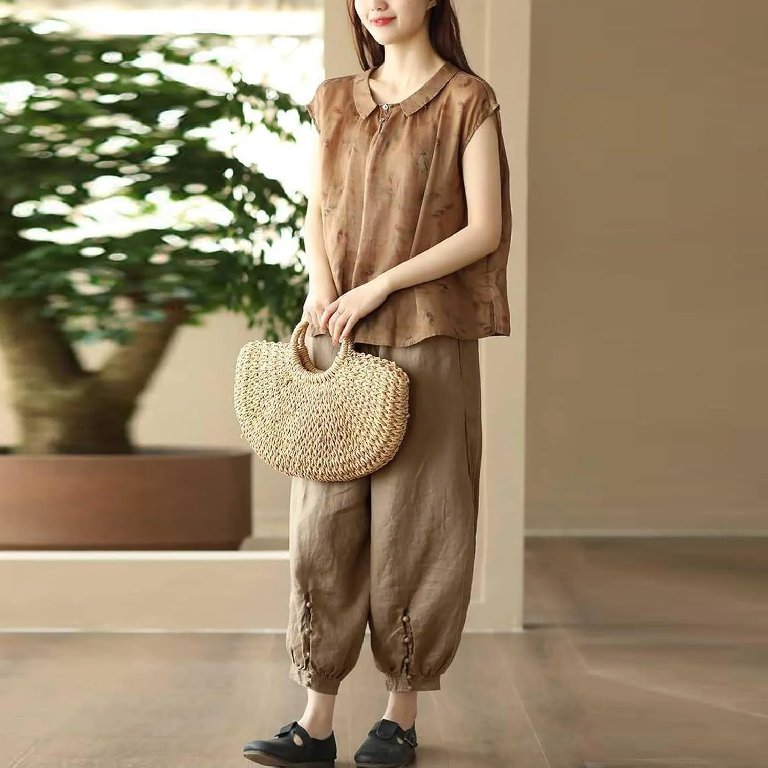 Cargo Pants Women, 2025 Peasant Pants Casual Linen Straight Leg Cotton Wide