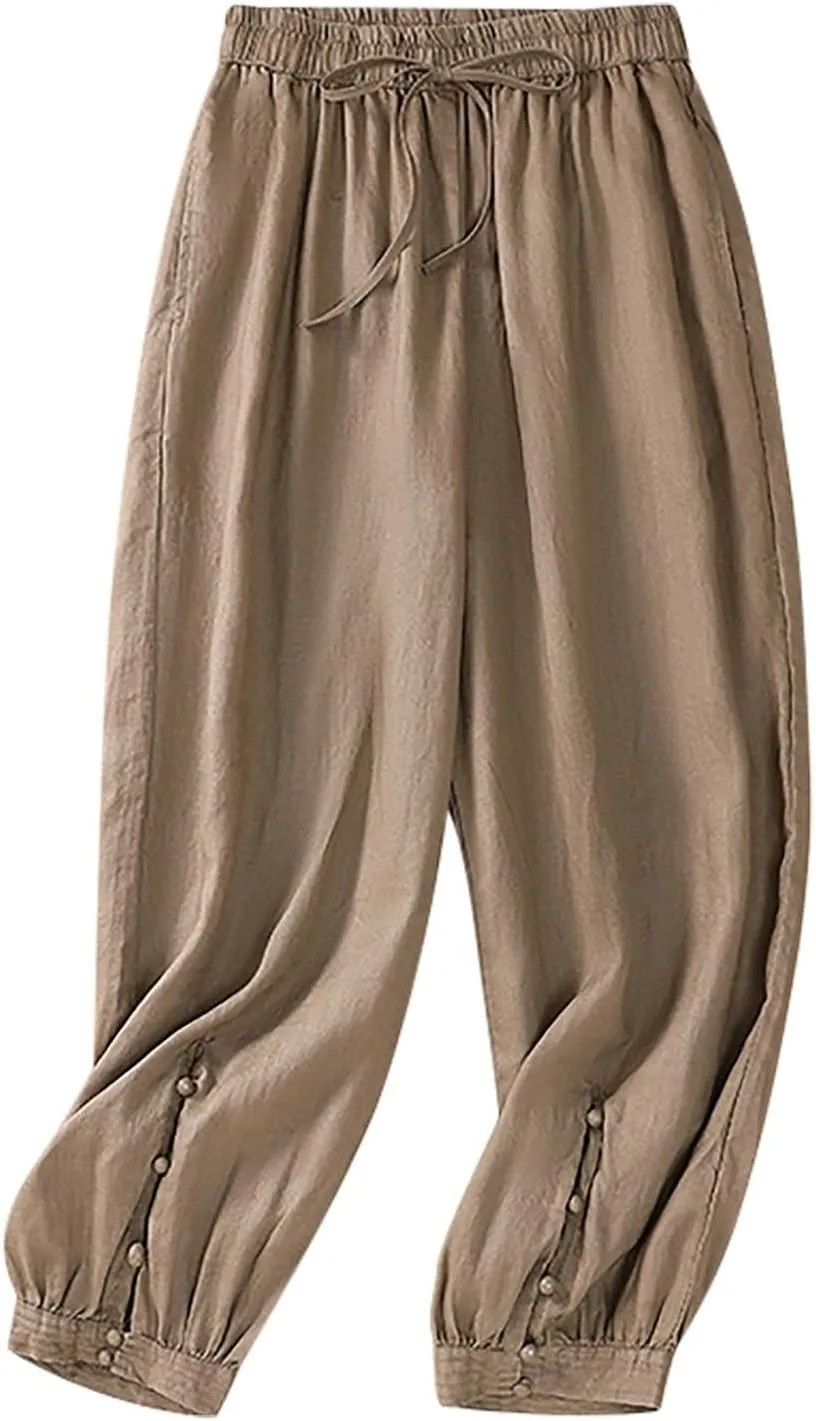Cargo Pants Women, 2025 Peasant Pants Casual Linen Straight Leg Cotton Wide