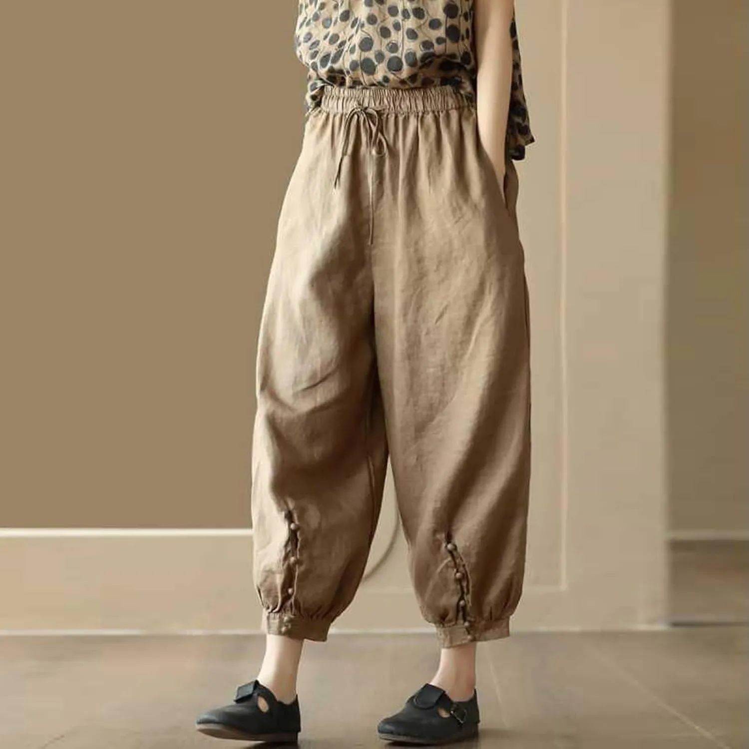 Cargo Pants Women, 2025 Peasant Pants Casual Linen Straight Leg Cotton Wide