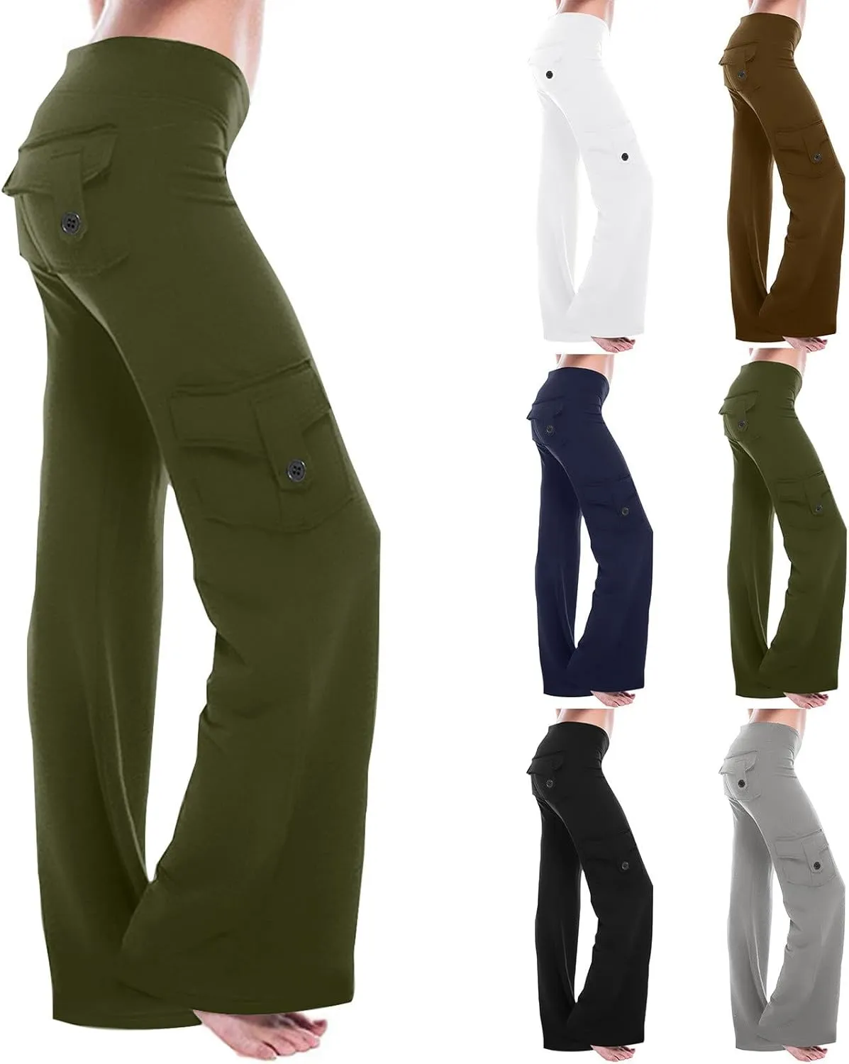 Cargo Yoga Pants for Women Trouser Style Flare Leggings with Pockets Boot Cut High Waist Long Workout Yoga Pants