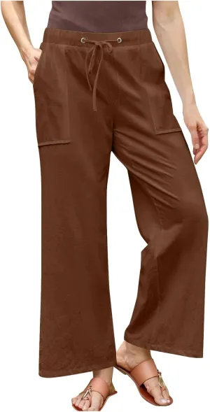 Casual Linen Pants Women Summer Flowy Palazzo Wide Leg Slacks Loose Comfy High Waisted Trousers with Pockets
