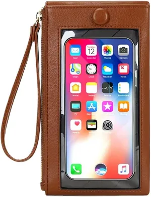Cellphone Purse for Women PU Leather Wristlet Clutch Wallet Touch Screen Phone Bag Small Travel Phone Pouch with Strap