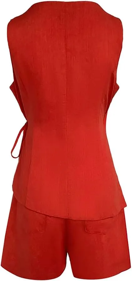 CHICME Summer Sets for Women 2 Piece Outfits Wrap V Neck Sleeveless Tank and Shorts Set Casual Outfits for Women