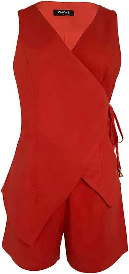 CHICME Summer Sets for Women 2 Piece Outfits Wrap V Neck Sleeveless Tank and Shorts Set Casual Outfits for Women