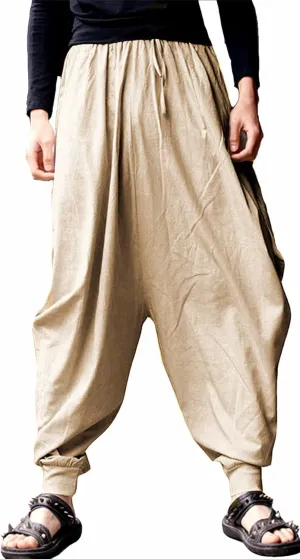 CLANMILUMS Men Women Harem Pants Elastic Drawstring Waist Loose Fit Hippie Boho Aladin Yoga Pants