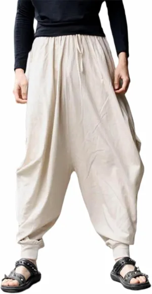 CLANMILUMS Men Women Harem Pants Elastic Drawstring Waist Loose Fit Hippie Boho Aladin Yoga Pants