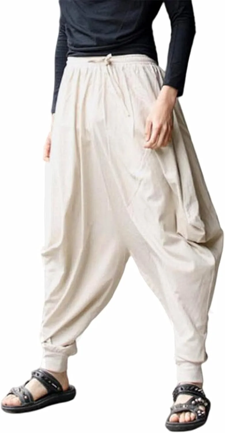 CLANMILUMS Men Women Harem Pants Elastic Drawstring Waist Loose Fit Hippie Boho Aladin Yoga Pants