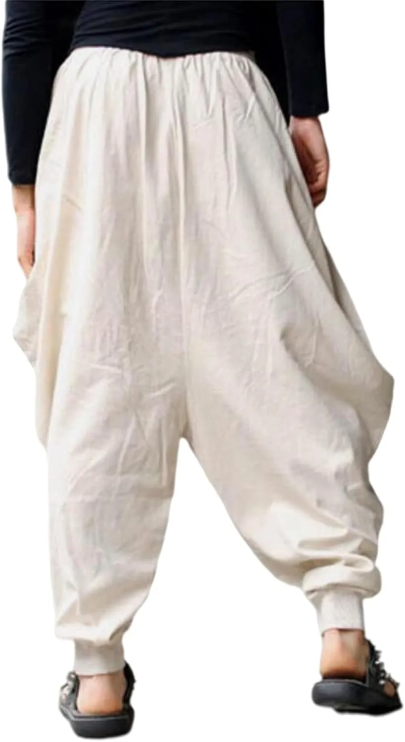 CLANMILUMS Men Women Harem Pants Elastic Drawstring Waist Loose Fit Hippie Boho Aladin Yoga Pants