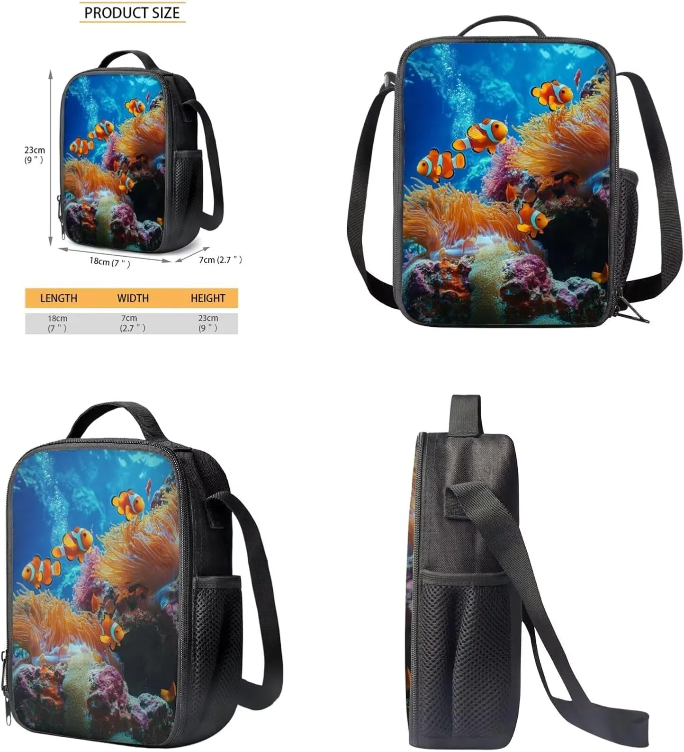 Clownfish Backpack for School Boys 10-12 Blue Underwater Kids Bookbag and Lunch Box Set Boys Set of 4 Minimalist Pencil Case for Student Study
