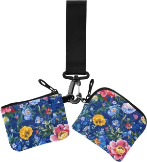 Color Oil Painting Sense Flowers Women's Coin Wallet Card Holder Minimalist Wristlet Wallet Key Holder with Zipper Pocket for Work Travel 2 Pcs