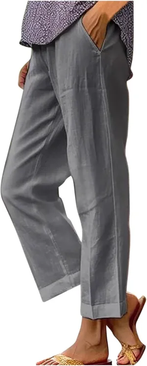 Comfy Linen Pants Women Casual 2025 Summer Pants Drawstring Hight Waist Lightweight Loose Fit Trousers with Pockets