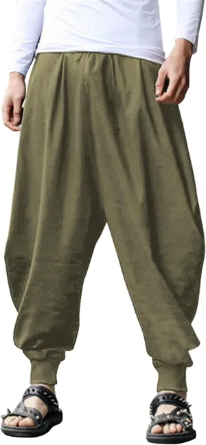 COOFANDY Men Hippie Harem Pants Baggy Linen Cotton Boho Yoga Pants Summer Beach Pants Casual Drop Crotch Trouser