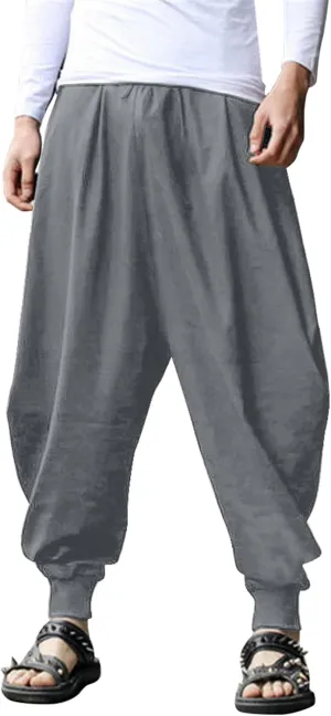 COOFANDY Men Hippie Harem Pants Baggy Linen Cotton Boho Yoga Pants Summer Beach Pants Casual Drop Crotch Trouser