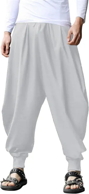 COOFANDY Men Hippie Harem Pants Baggy Linen Cotton Boho Yoga Pants Summer Beach Pants Casual Drop Crotch Trouser