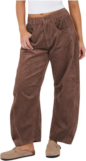 Corduroy Pants for Women Casual Straight Leg High Waist Loose Long Pants Solid Color Comfy Baggy Trousers with Pockets