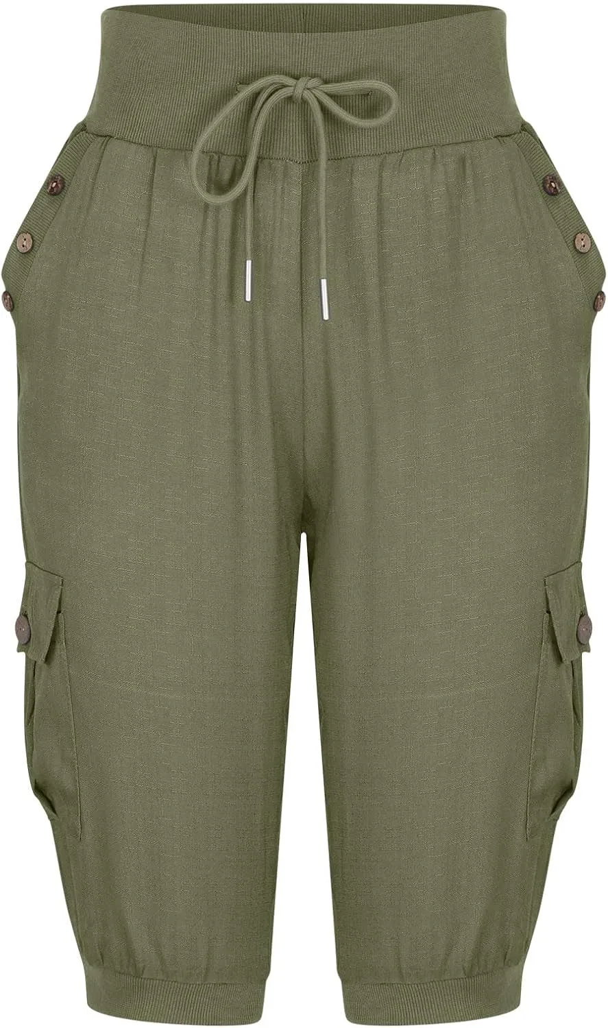 Cotton Linen Capri Pants for Women Drawstring High Waisted Loose Fit Summer Capris Casual Cropped Trouser with Pocket