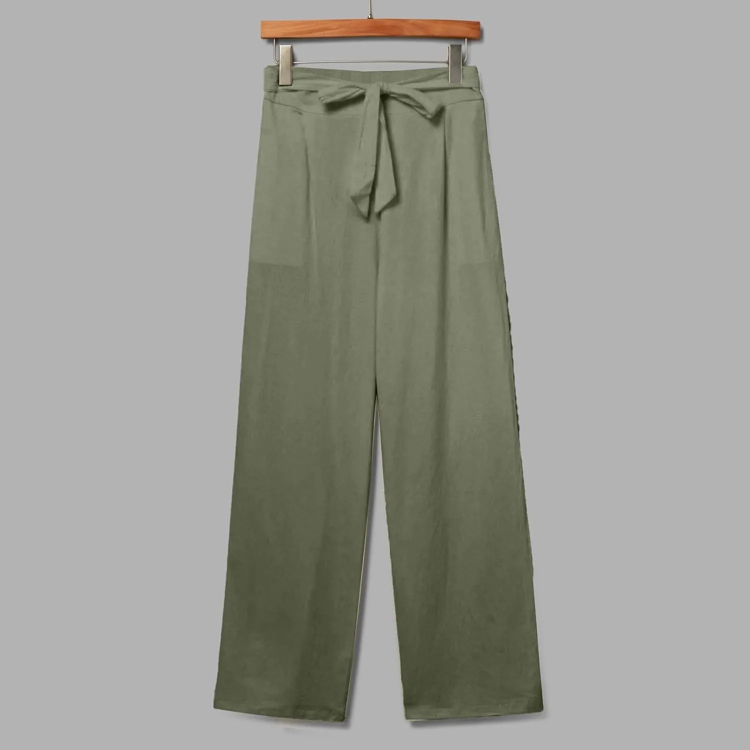 Cotton Linen Pant for Women Loose Fit High Waisted Plus Size Wide Leg Pants Tie Knot Summer Beach Pant with Pockets
