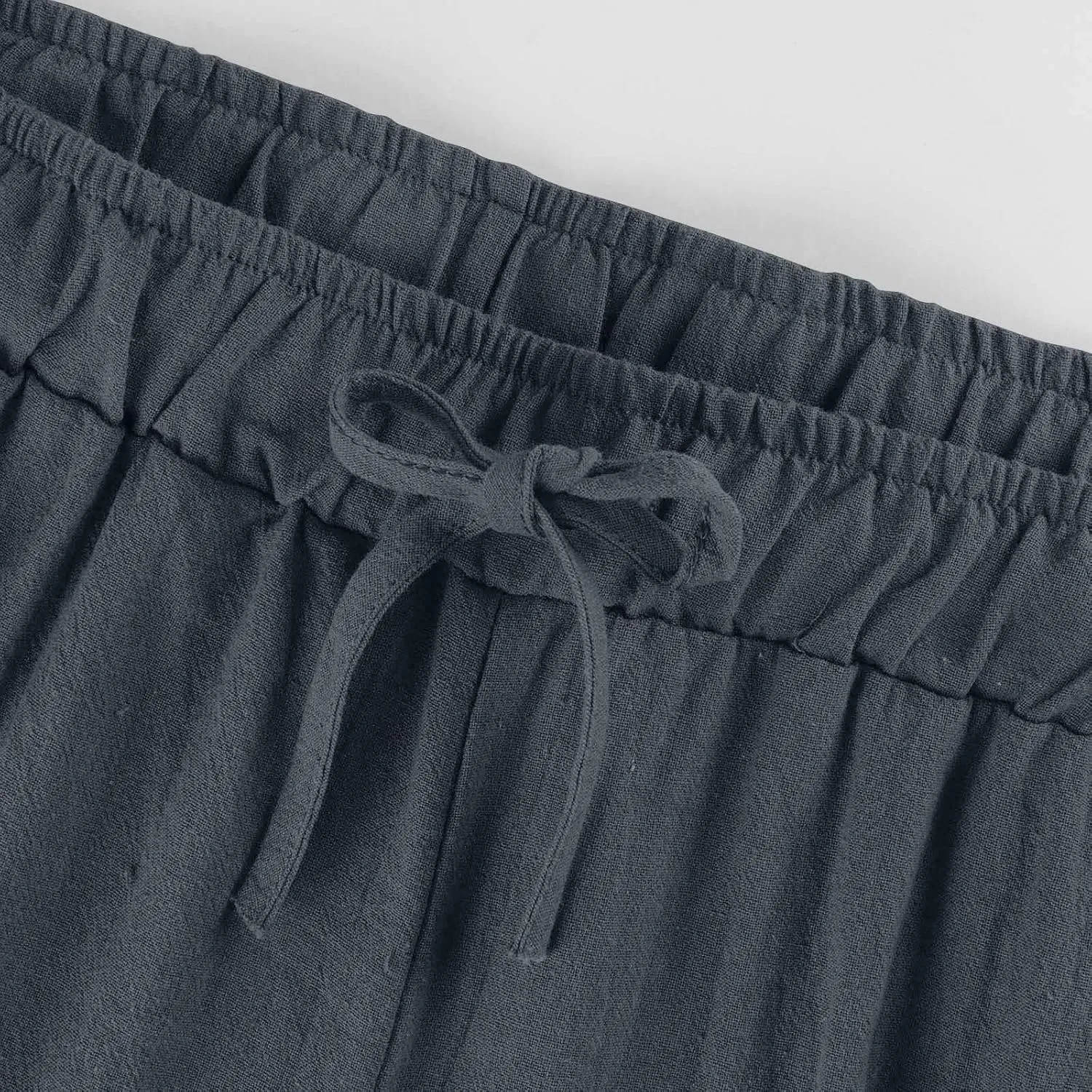 Cotton Linen Pants for Women 2025 Wide Leg Cropped Lounge Trousers Drawstring Elastic Waist Summer Beach Pant Outfits