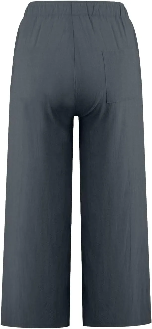 Cotton Linen Pants for Women 2025 Wide Leg Cropped Lounge Trousers Drawstring Elastic Waist Summer Beach Pant Outfits