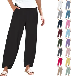 Cotton Linen Pants Women 2025 Summer Plus Size Boho Pants Lightweight Hight Waist Linen Vacation Beach Pants with Pockets
