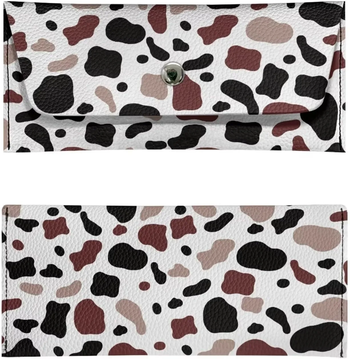 Cow Print Long Clutch Wallets for Ladies Casual Water Resistant Leather Clutch Bags Lightweight Portable Cash Purse Card Bag with Snap Button for Women Travel Shop Work Everyday Use