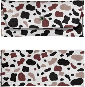 Cow Print Long Clutch Wallets for Ladies Casual Water Resistant Leather Clutch Bags Lightweight Portable Cash Purse Card Bag with Snap Button for Women Travel Shop Work Everyday Use
