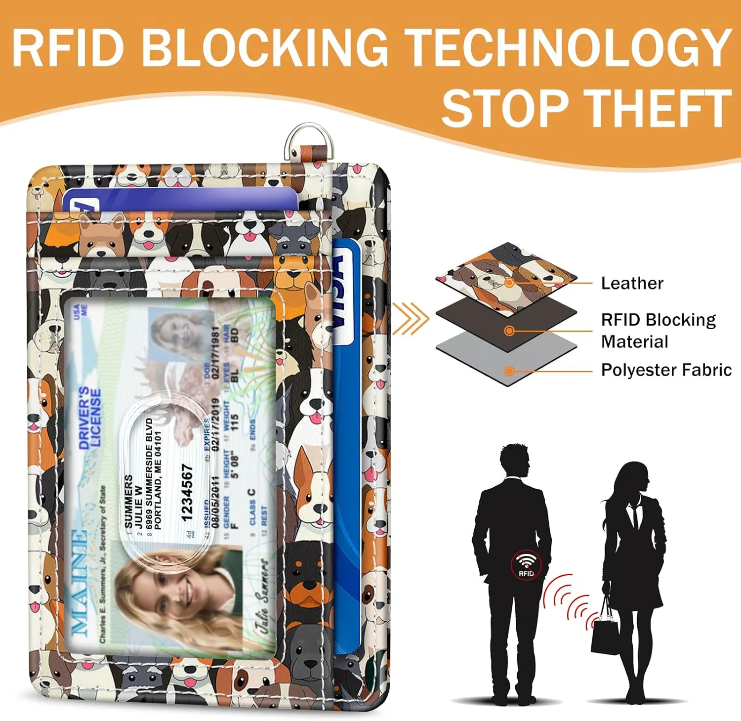 Credit Card Holder Slim Wallet, Puppy Dog RFID Wallet Women Front Pocket Card Holder Thin Small Cute Travel ID Window PU Leather RFID Blocking Case Organizer Purse Gift