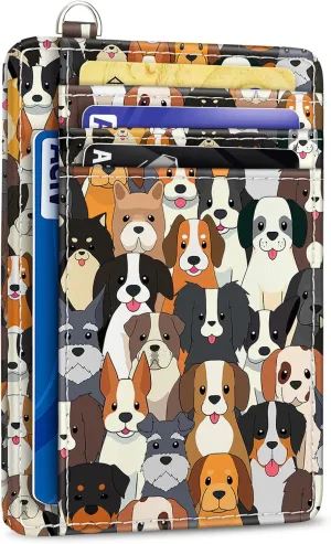 Credit Card Holder Slim Wallet, Puppy Dog RFID Wallet Women Front Pocket Card Holder Thin Small Cute Travel ID Window PU Leather RFID Blocking Case Organizer Purse Gift