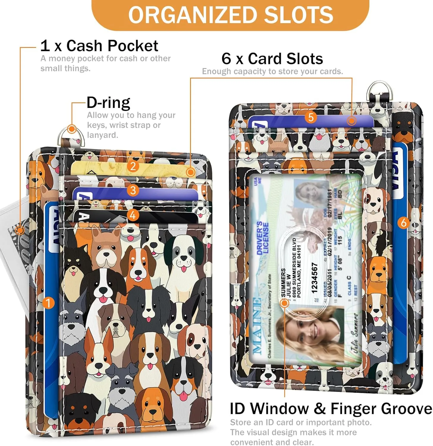 Credit Card Holder Slim Wallet, Puppy Dog RFID Wallet Women Front Pocket Card Holder Thin Small Cute Travel ID Window PU Leather RFID Blocking Case Organizer Purse Gift